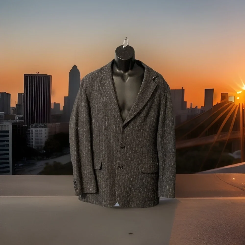Hugo Boss Harris Tweed Pin Strip Jacket 100% Virgin Wool 42L Mens Vintage‎